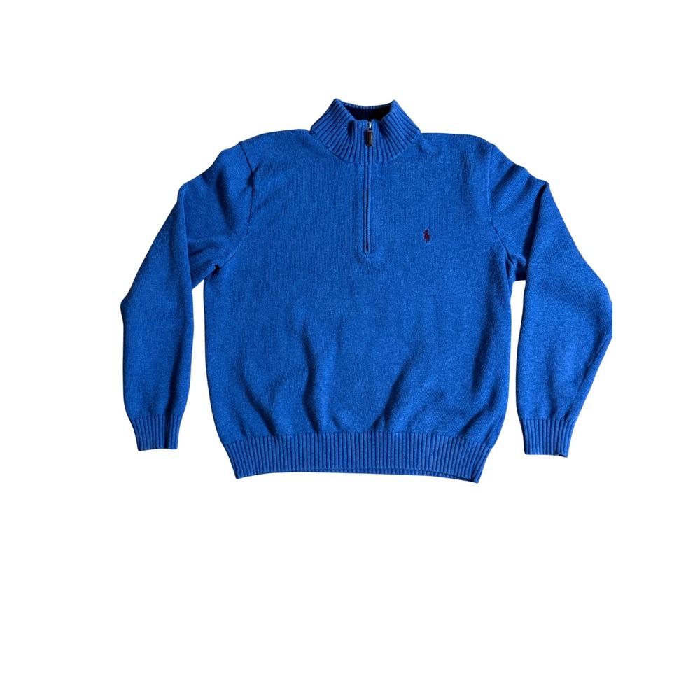Polo Ralph Lauren Mens XL Blue Cotton Quarter Zip Pullover Sweater Red Pony Logo